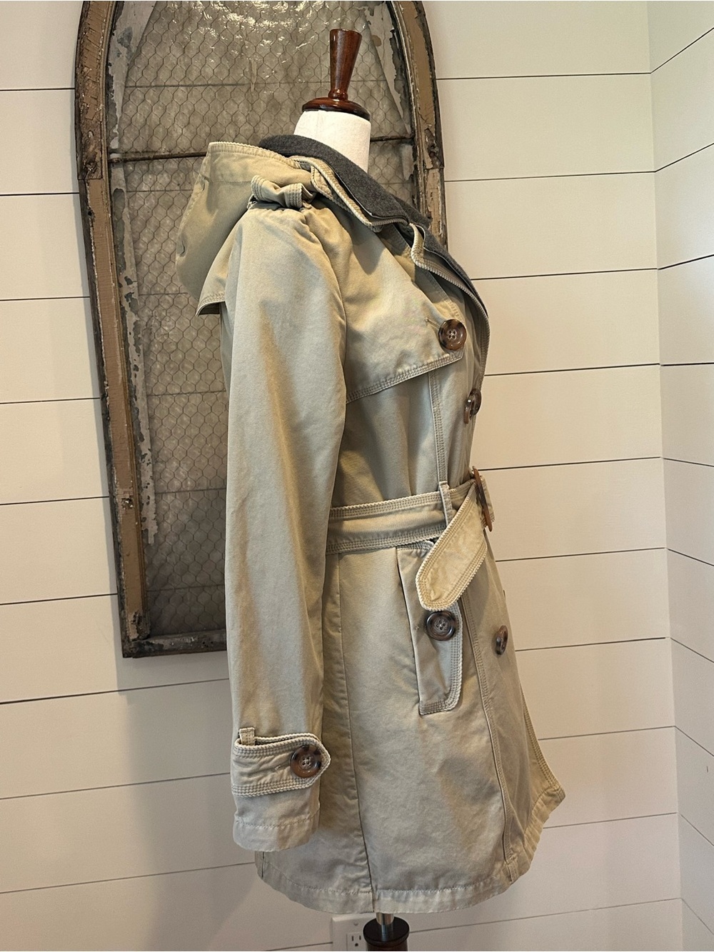 SUPERDRY Women's Vintage City Mac Khaki Double Breasted Trench Coat Medium M - Picture 9 of 16
